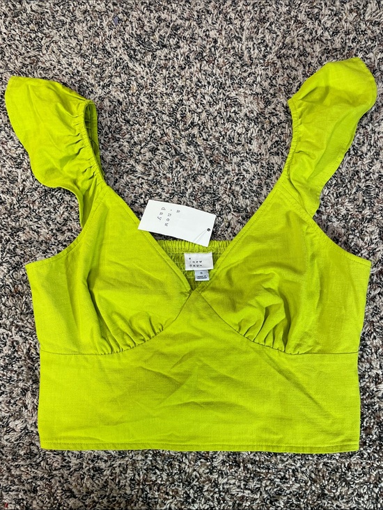 a new day Tops - Linen Flutter Sleeve Smocked Crop Top - Neon Lime Var Sizes  | NWT